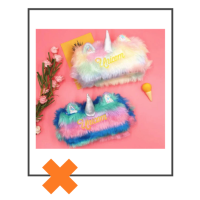 Etui / make-up tasje fluffy unicorn regenboog